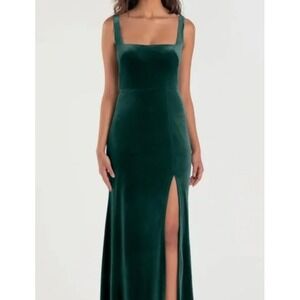 Jenny Yoo Emerald Green Velvet Mara Maxi Dress Size 10 Formal Bridesmaid Winter‎